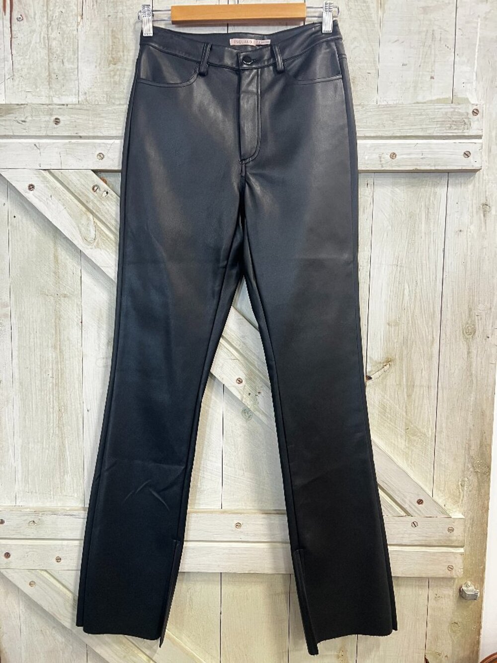 Esqualo Black Faux Leather Straight Leg Pants Size 6